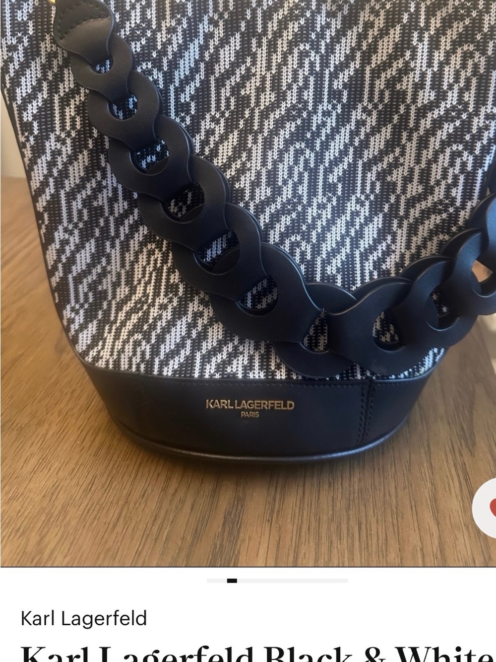 Karl Lagerfeld Black and White Textured Shoulder Bag with Black Chain Strap